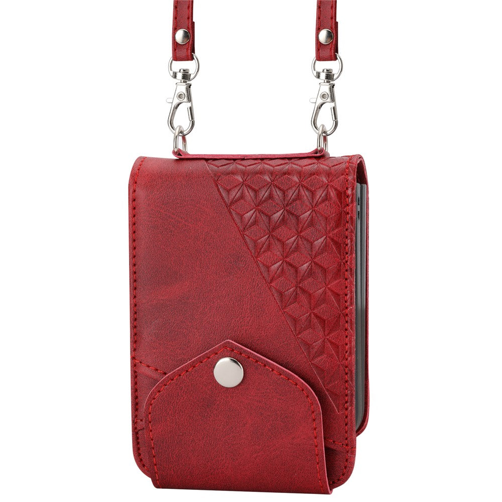For Samsung Galaxy Z Flip7 FE 5G / Z Flip6 5G Case Calf Texture PU Leather Phone Cover with Shoulder Strap - Red