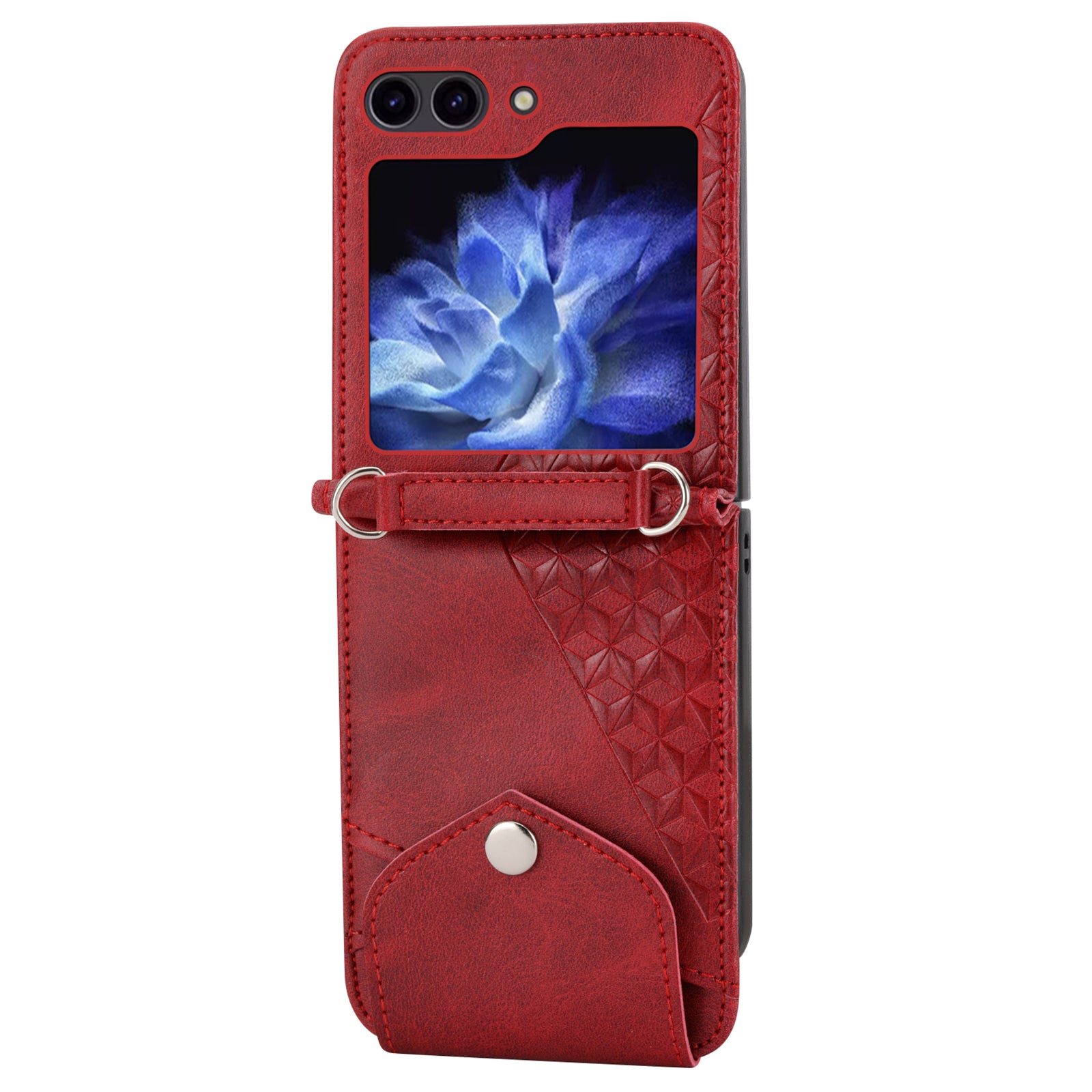 For Samsung Galaxy Z Flip6 5G Case Calf Texture PU Leather Phone Cover with Shoulder Strap - Red