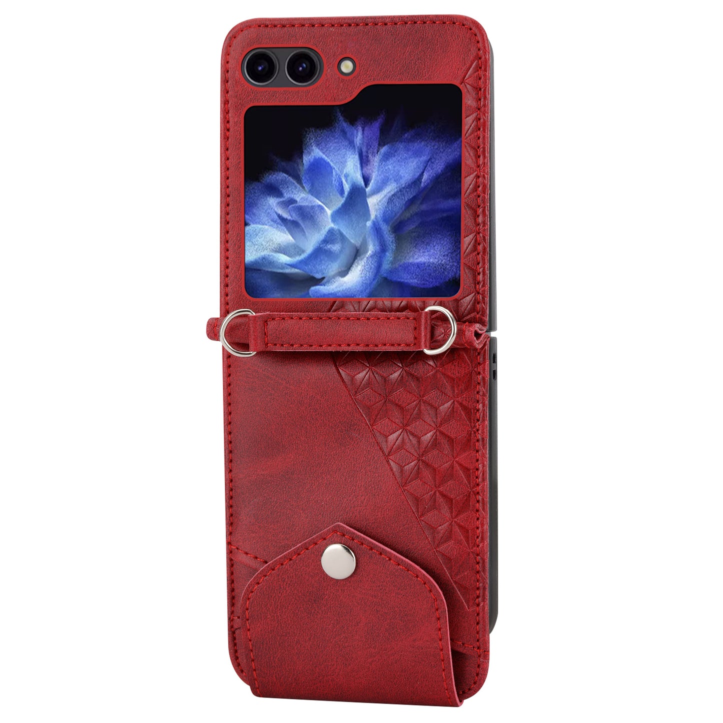 For Samsung Galaxy Z Flip6 5G Case Calf Texture PU Leather Phone Cover with Shoulder Strap - Red