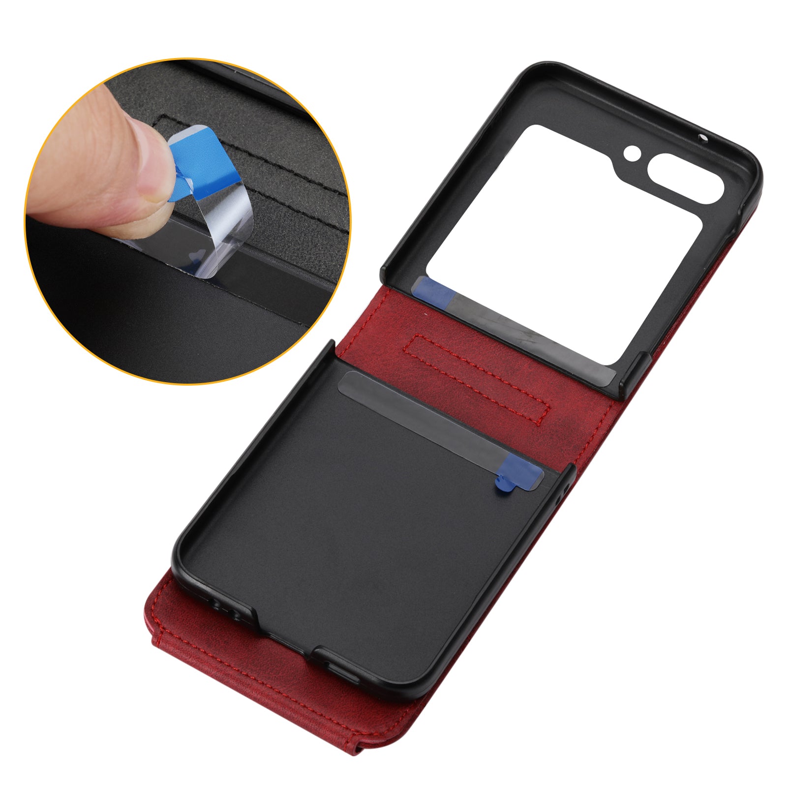 For Samsung Galaxy Z Flip6 5G Case Calf Texture PU Leather Phone Cover with Shoulder Strap - Red