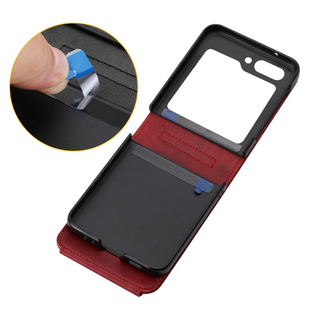 For Samsung Galaxy Z Flip7 FE 5G / Z Flip6 5G Case Calf Texture PU Leather Phone Cover with Shoulder Strap - Red
