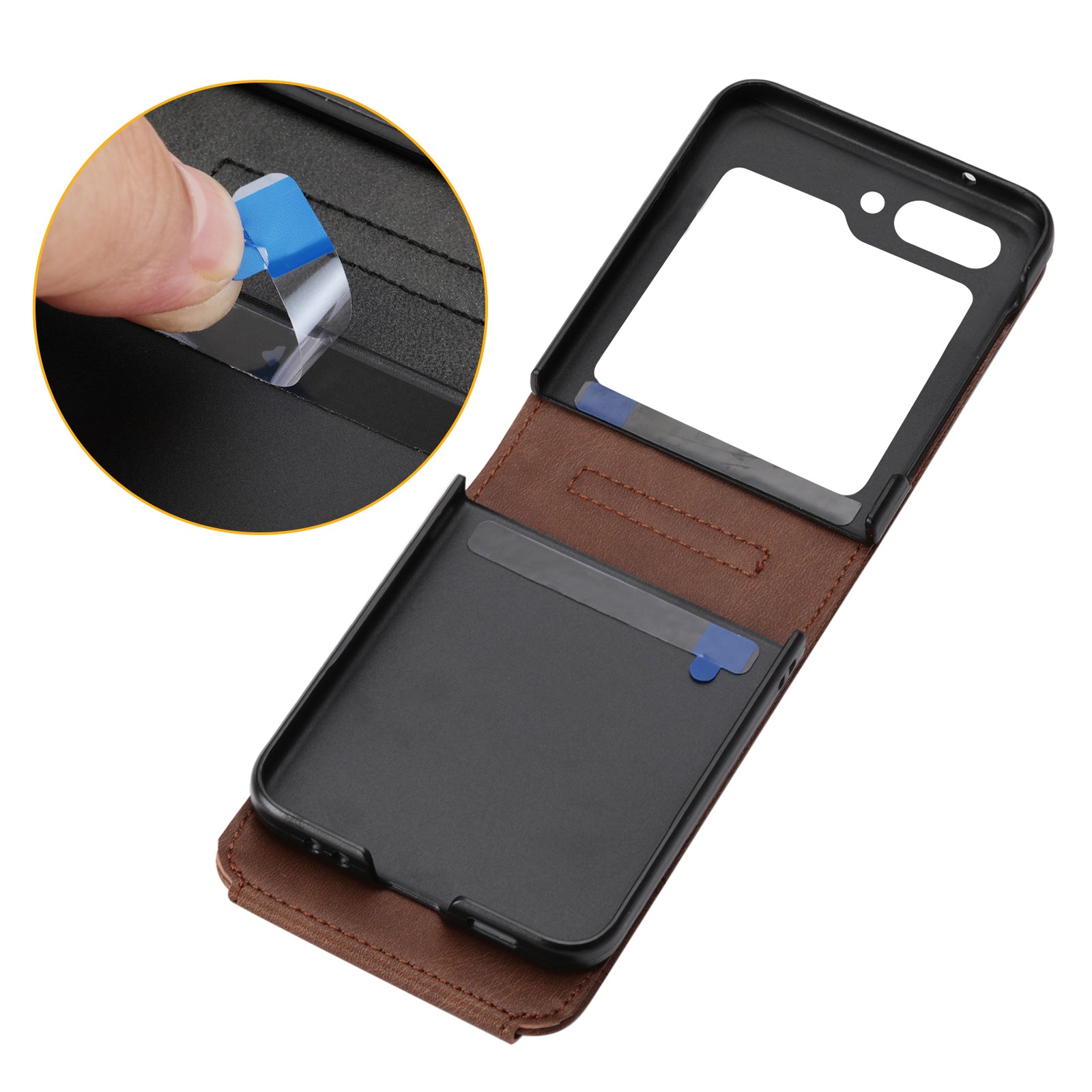 For Samsung Galaxy Z Flip6 5G Case Calf Texture PU Leather Phone Cover with Shoulder Strap - Brown