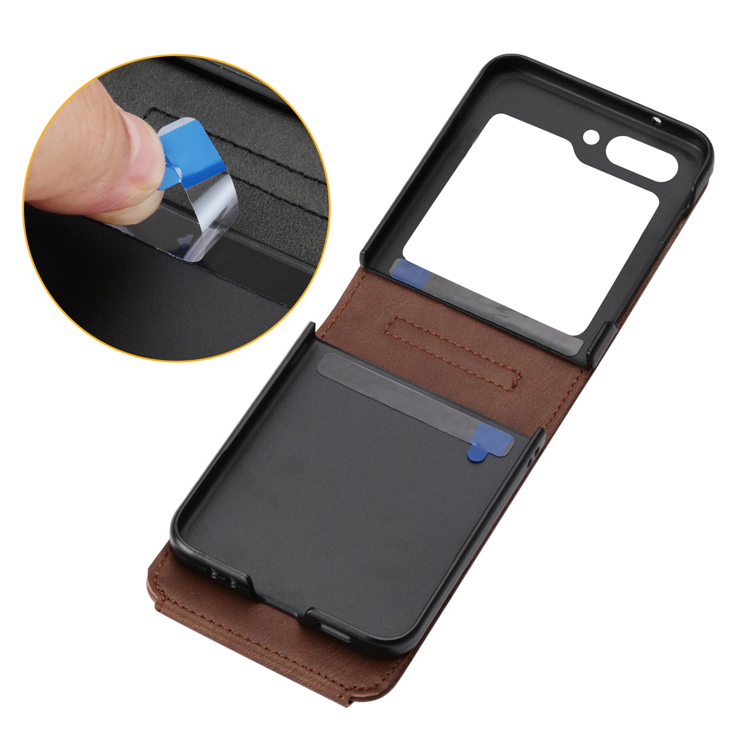 For Samsung Galaxy Z Flip6 5G Case Calf Texture PU Leather Phone Cover with Shoulder Strap - Brown