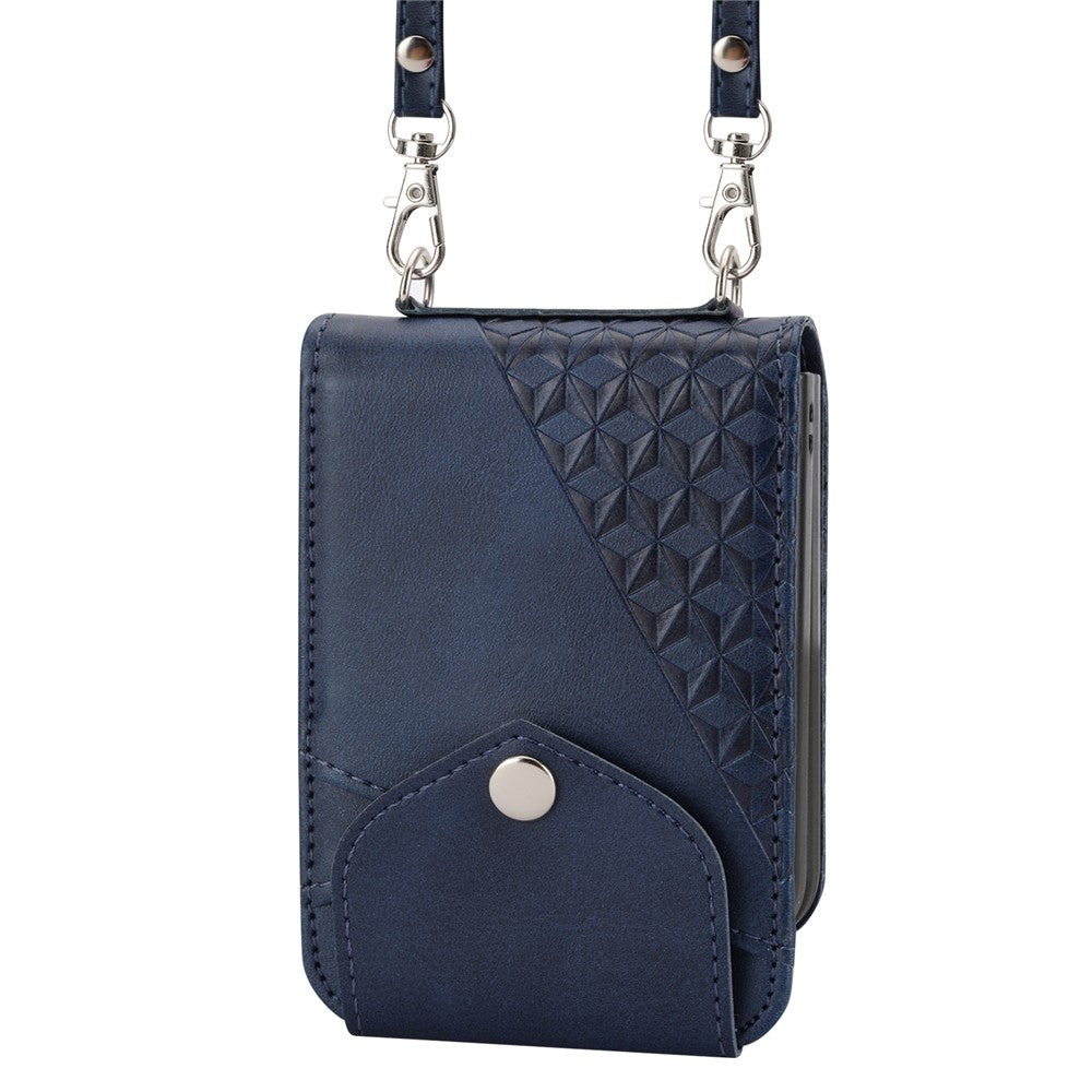For Samsung Galaxy Z Flip7 FE 5G / Z Flip6 5G Case Calf Texture PU Leather Phone Cover with Shoulder Strap - Blue
