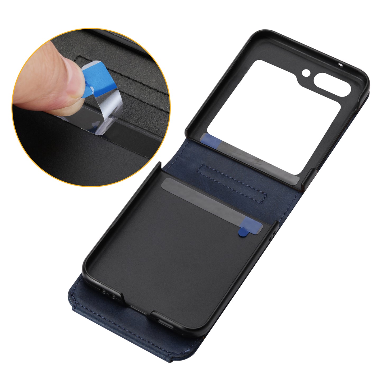 For Samsung Galaxy Z Flip6 5G Case Calf Texture PU Leather Phone Cover with Shoulder Strap - Blue