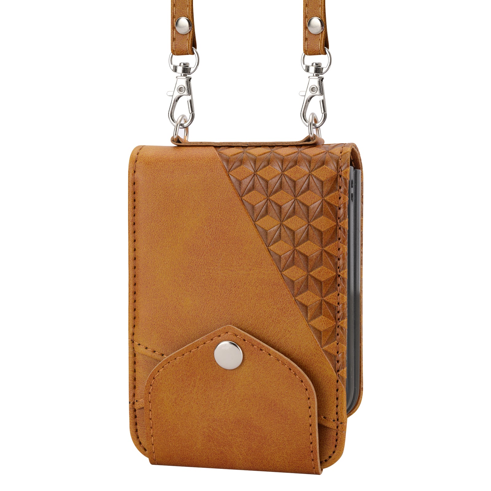 For Samsung Galaxy Z Flip6 5G Case Calf Texture PU Leather Phone Cover with Shoulder Strap - Yellow
