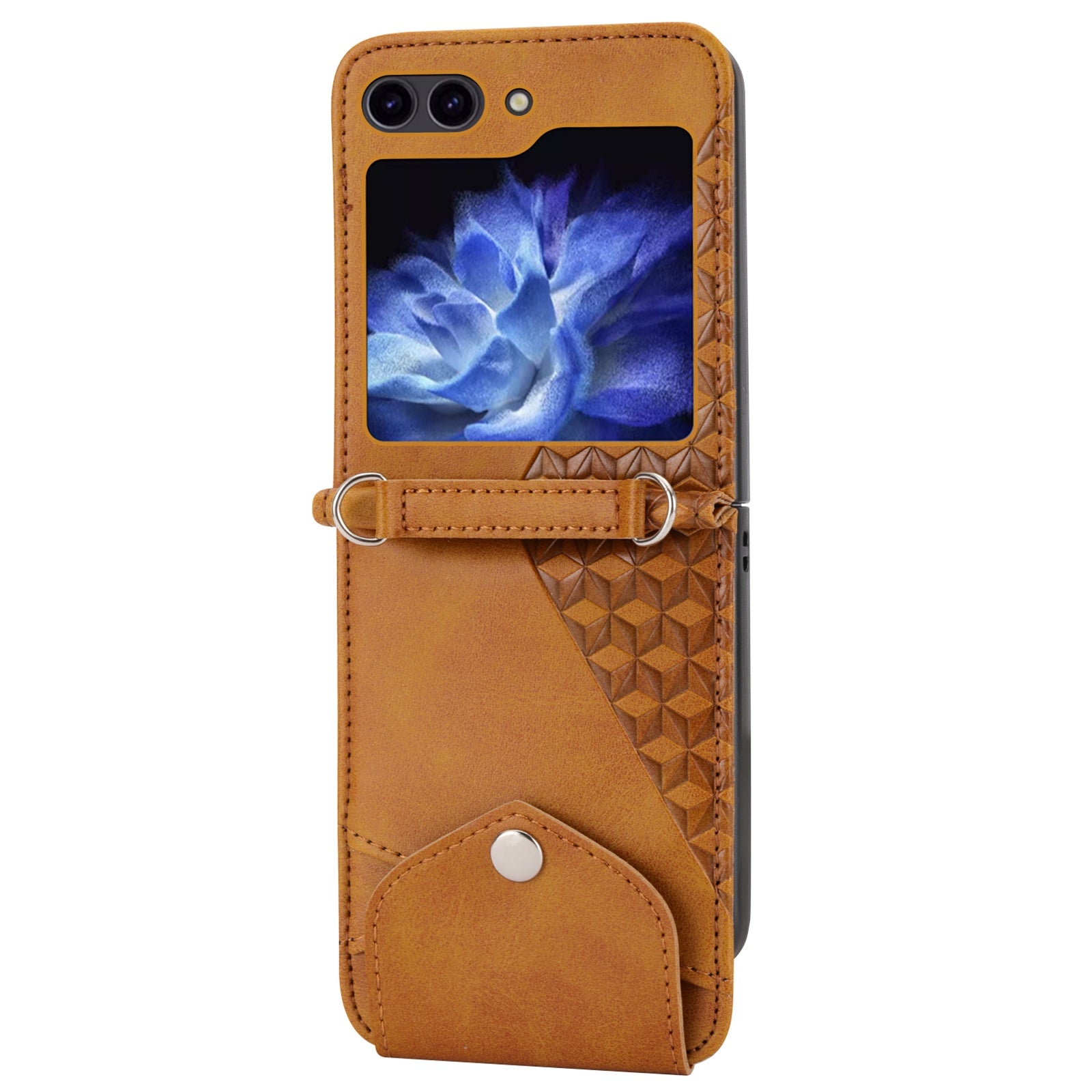 For Samsung Galaxy Z Flip6 5G Case Calf Texture PU Leather Phone Cover with Shoulder Strap - Yellow