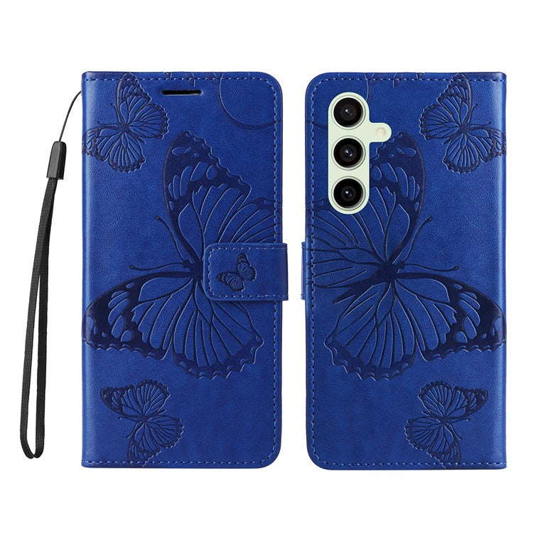 KT Imprinting Flower Series-2 For Samsung Galaxy S24 FE Case PU Leather Butterfly Phone Cover - Blue