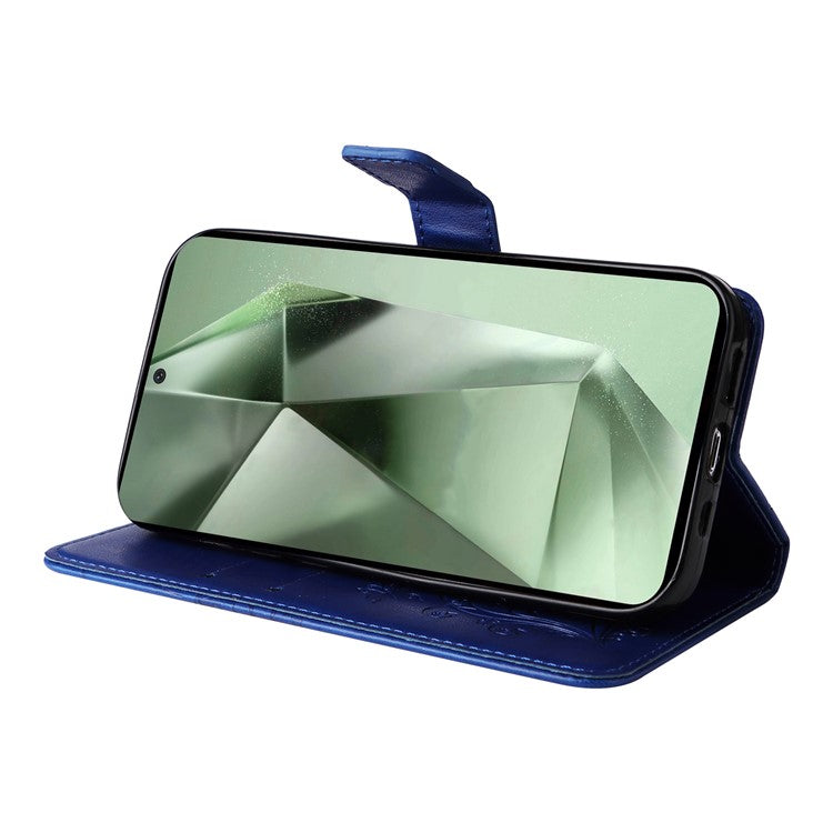 KT Imprinting Flower Series-2 For Samsung Galaxy S24 FE Case PU Leather Butterfly Phone Cover - Blue