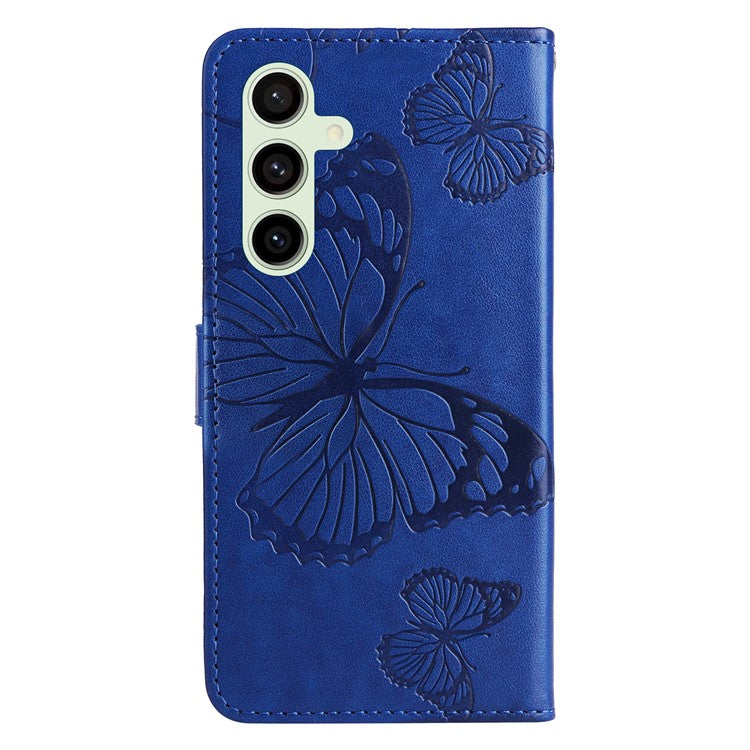 KT Imprinting Flower Series-2 For Samsung Galaxy S24 FE Case PU Leather Butterfly Phone Cover - Blue