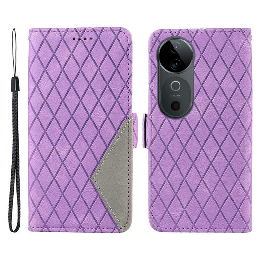 For vivo S19 5G / V40 5G Case Rhombus Splicing Leather Phone Cover - Light Purple