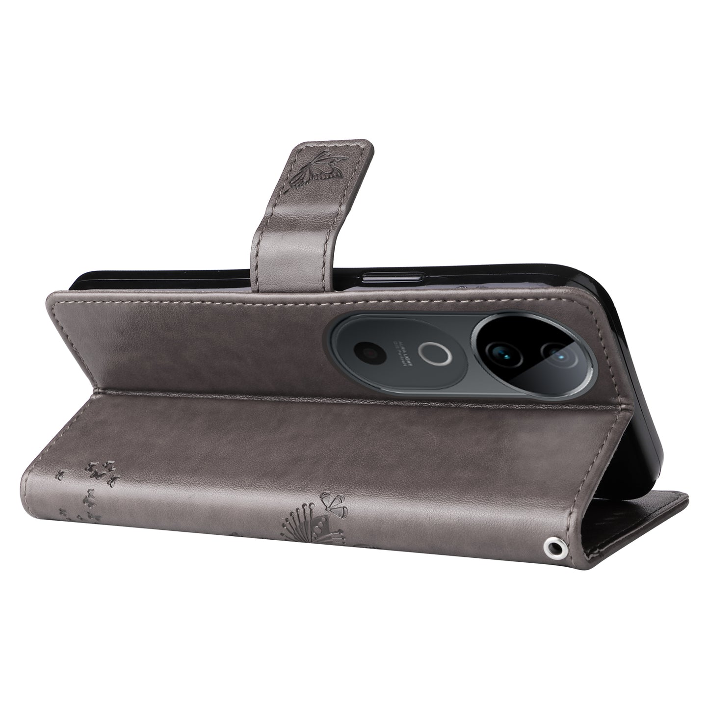 KT Imprinting Flower Series-3 For vivo S19 5G / V40 5G Leather Phone Case Cat Tree Pattern - Grey