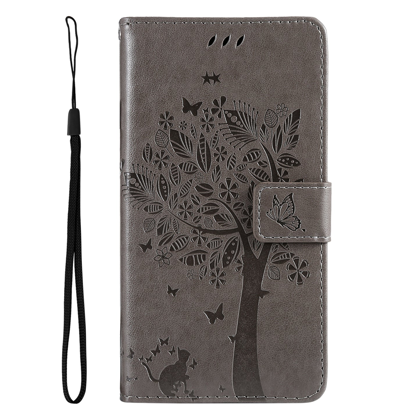 KT Imprinting Flower Series-3 For vivo S19 5G / V40 5G Leather Phone Case Cat Tree Pattern - Grey
