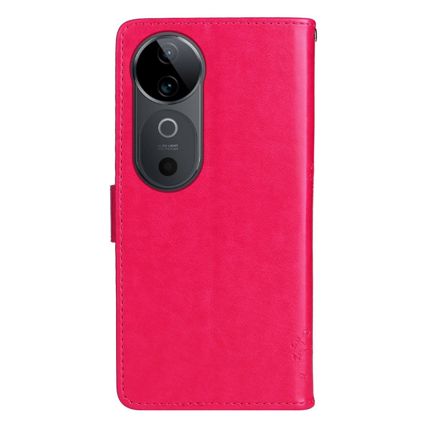 KT Imprinting Flower Series-3 For vivo S19 5G / V40 5G Leather Phone Case Cat Tree Pattern - Rose