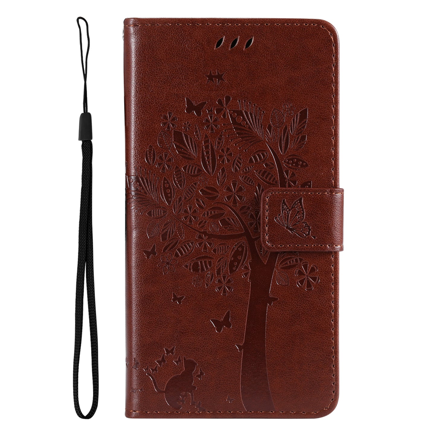 KT Imprinting Flower Series-3 For vivo S19 5G / V40 5G Leather Phone Case Cat Tree Pattern - Coffee