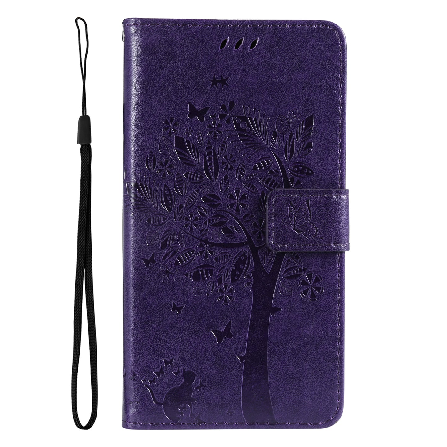 KT Imprinting Flower Series-3 For vivo S19 5G / V40 5G Leather Phone Case Cat Tree Pattern - Purple