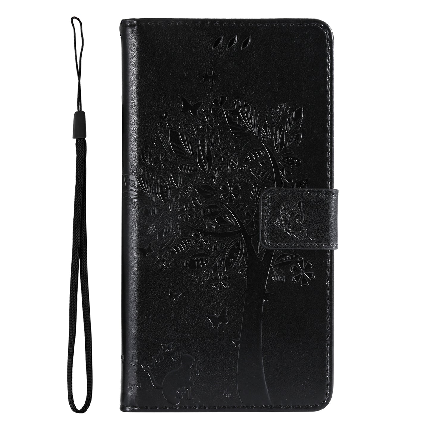 KT Imprinting Flower Series-3 For vivo S19 5G / V40 5G Leather Phone Case Cat Tree Pattern - Black