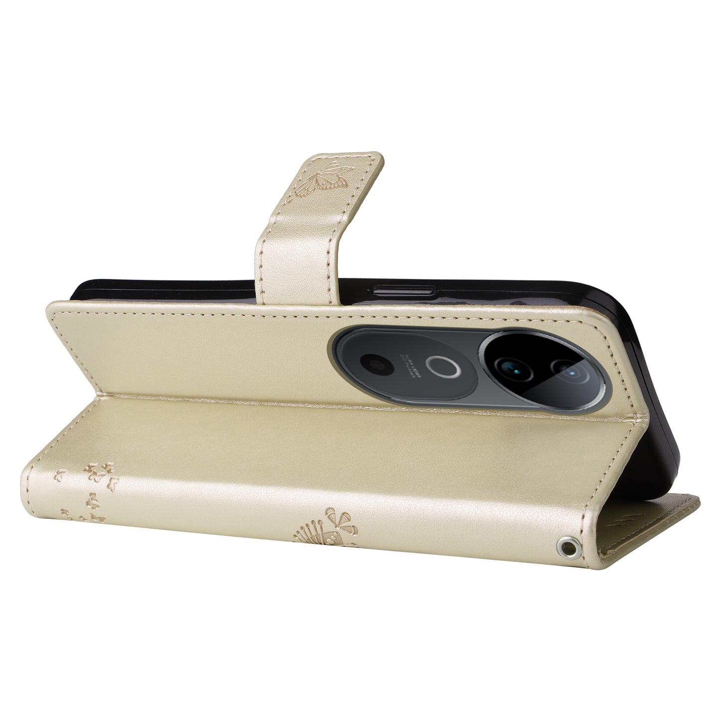 KT Imprinting Flower Series-3 For vivo S19 5G / V40 5G Leather Phone Case Cat Tree Pattern - Gold