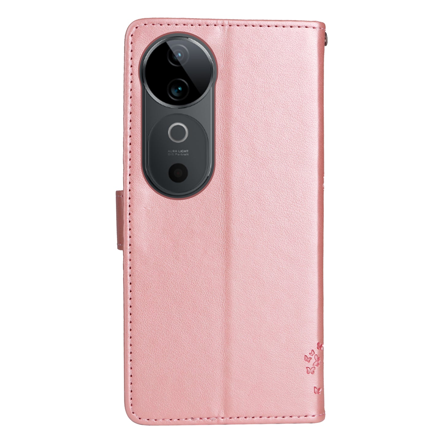 KT Imprinting Flower Series-3 For vivo S19 5G / V40 5G Leather Phone Case Cat Tree Pattern - Rose Gold