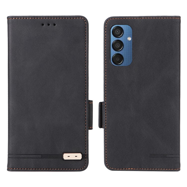 For Samsung Galaxy F15 5G / M15 5G Case Leather Wallet Phone Cover Hardware Decor - Black