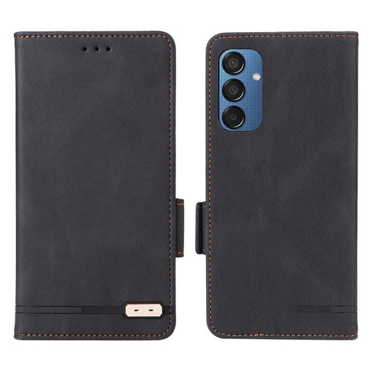 For Samsung Galaxy F15 5G / M15 5G Case Leather Wallet Phone Cover Hardware Decor - Black