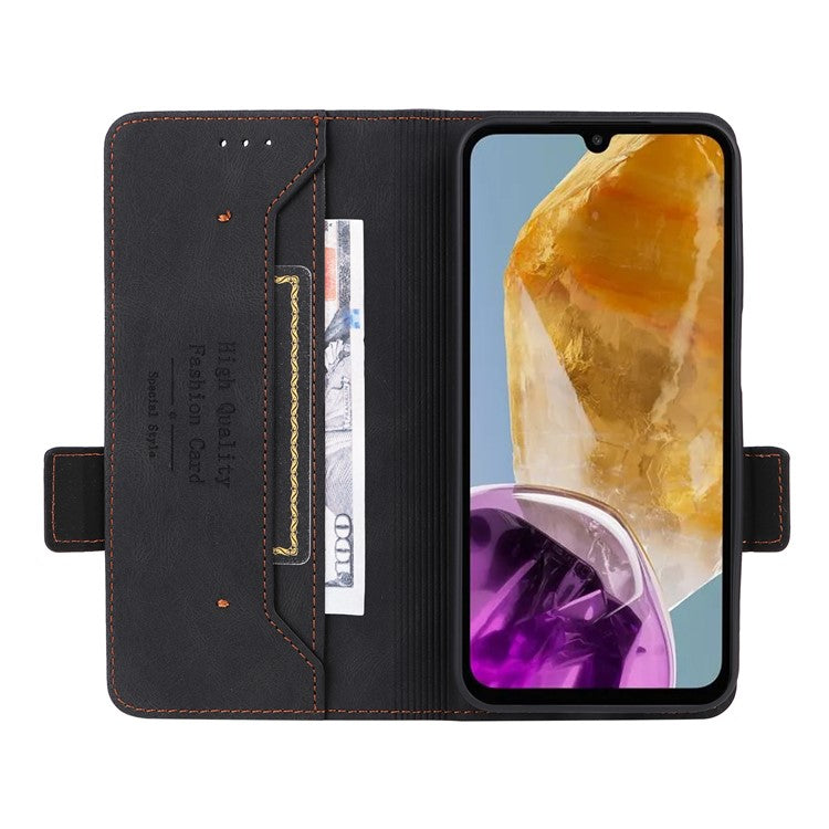 For Samsung Galaxy F15 5G / M15 5G Case Leather Wallet Phone Cover Hardware Decor - Black