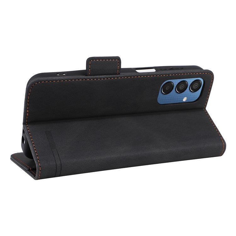 For Samsung Galaxy F15 5G / M15 5G Case Leather Wallet Phone Cover Hardware Decor - Black