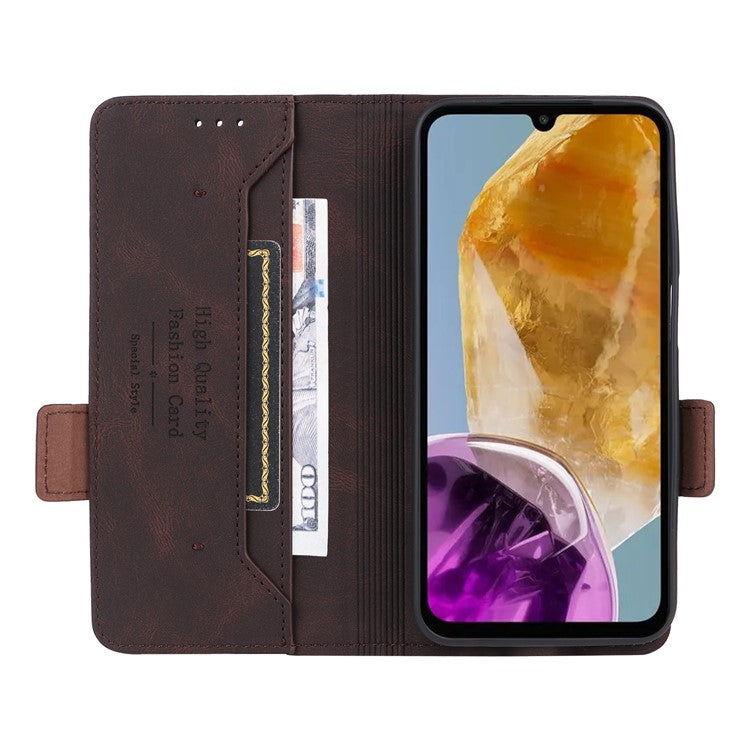 For Samsung Galaxy F15 5G / M15 5G Case Leather Wallet Phone Cover Hardware Decor - Coffee