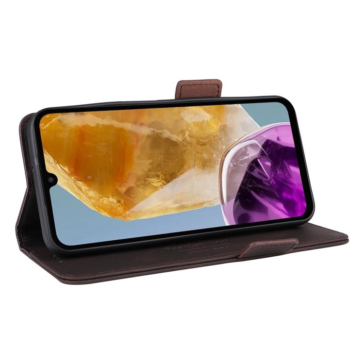 For Samsung Galaxy F15 5G / M15 5G Case Leather Wallet Phone Cover Hardware Decor - Coffee