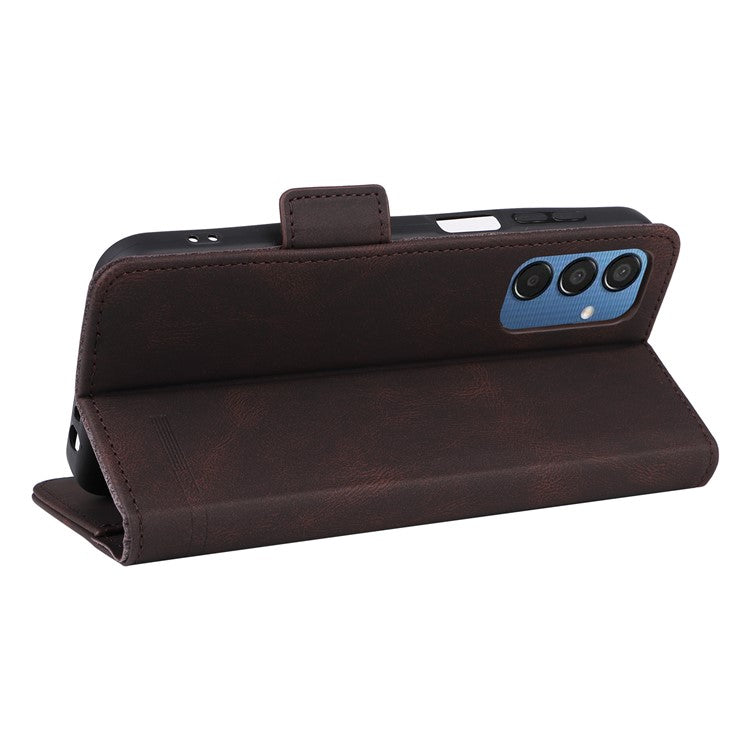 For Samsung Galaxy F15 5G / M15 5G Case Leather Wallet Phone Cover Hardware Decor - Coffee