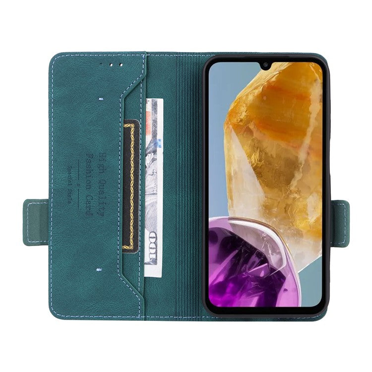For Samsung Galaxy F15 5G / M15 5G Case Leather Wallet Phone Cover Hardware Decor - Blue