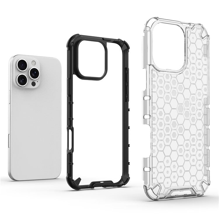 For iPhone 16 Pro Case Honeycomb Shape PC+TPU Phone Cover - Blue
