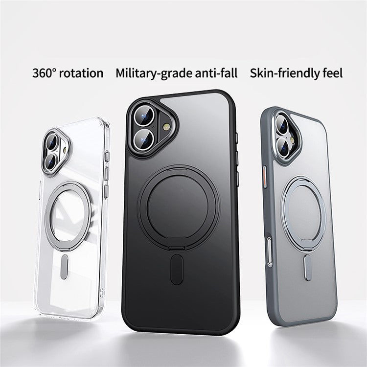 For iPhone 16 Case Compatible with MagSafe TPU+Acrylic+Metal Kickstand Matte Phone Cover - Transparent