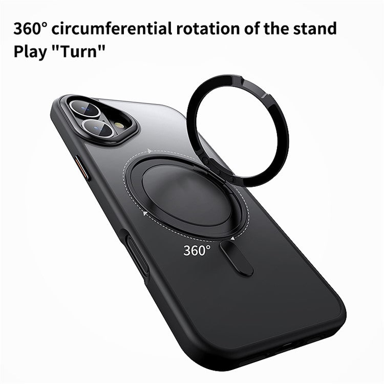 For iPhone 16 Case Compatible with MagSafe TPU+Acrylic+Metal Kickstand Matte Phone Cover - Transparent