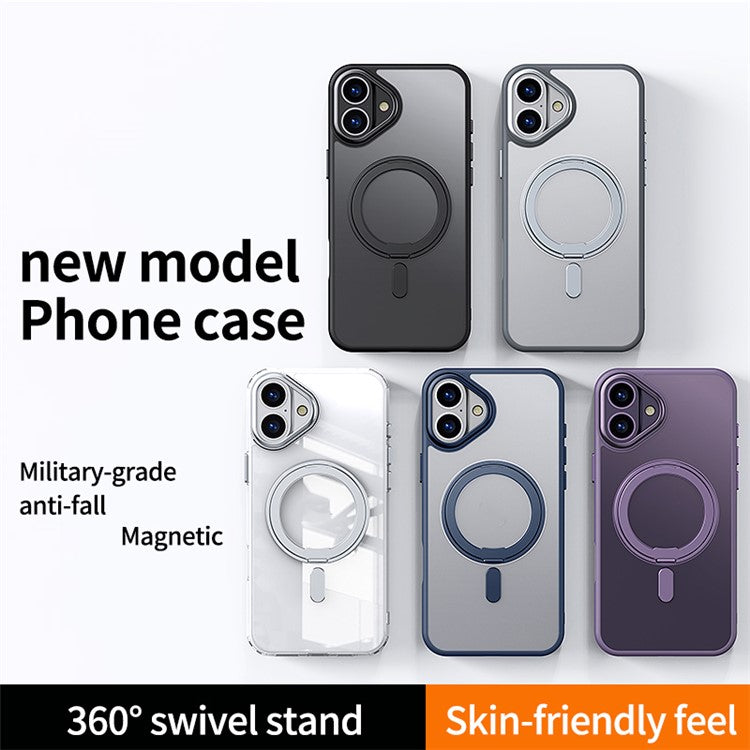 For iPhone 16 Case Compatible with MagSafe TPU+Acrylic+Metal Kickstand Matte Phone Cover - Transparent