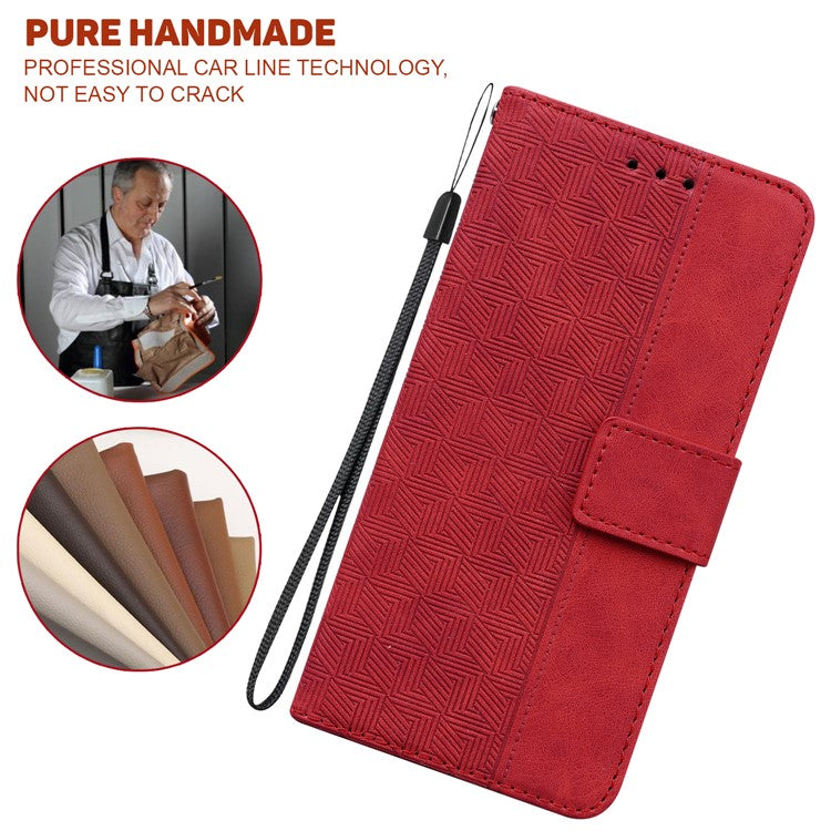For iPhone 16 Pro Case PU Leather Geometry Imprint Wallet Phone Cover - Red