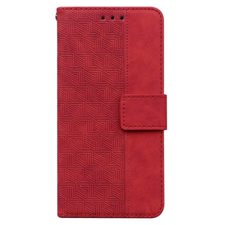 For iPhone 16 Pro Case PU Leather Geometry Imprint Wallet Phone Cover - Red