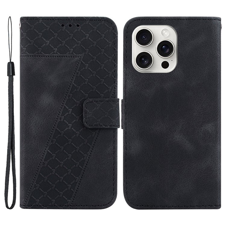 For iPhone 16 Pro Case 7-Shaped Pattern Leather Shockproof Phone Cover - Black