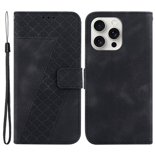 For iPhone 16 Pro Case 7-Shaped Pattern Leather Shockproof Phone Cover - Black