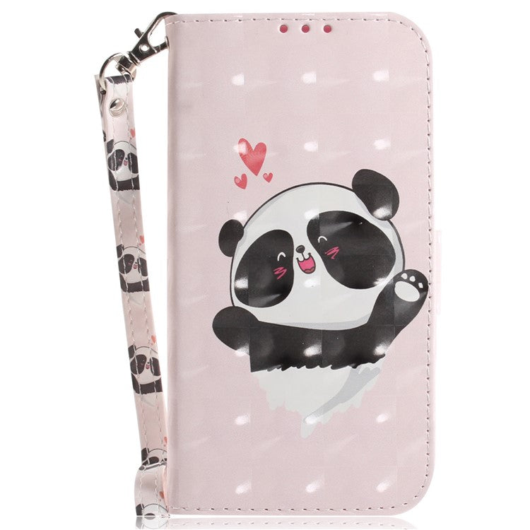 For iPhone 16 Pro Wallet Case 3D Pattern Print Leather Phone Cover - Love Heart Panda