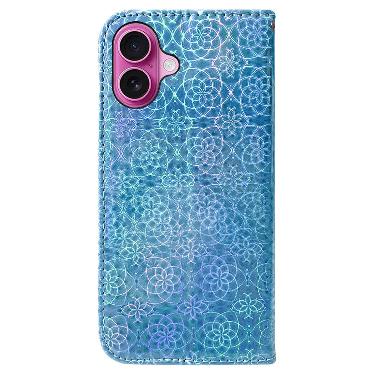 For iPhone 16 Plus Case Dazzling Flower Anti-Drop Leather Phone Cover - Blue
