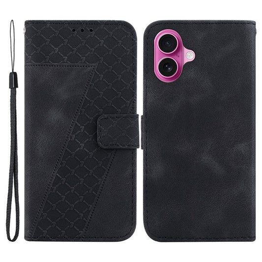 For iPhone 16 Plus Case 7-Shaped Pattern Leather Shockproof Phone Cover - Black