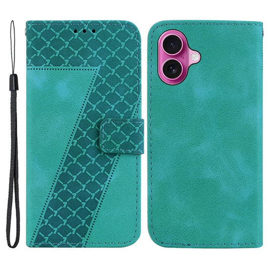 For iPhone 16 Plus Case 7-Shaped Pattern Leather Shockproof Phone Cover - Green