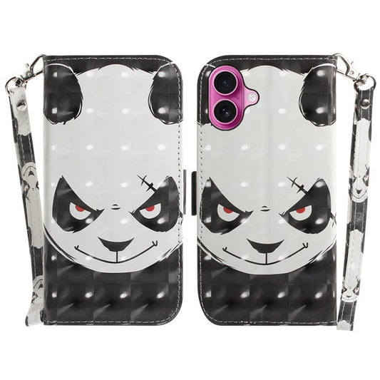 For iPhone 16 Plus Wallet Case 3D Pattern Print Leather Phone Cover - Angry Panda