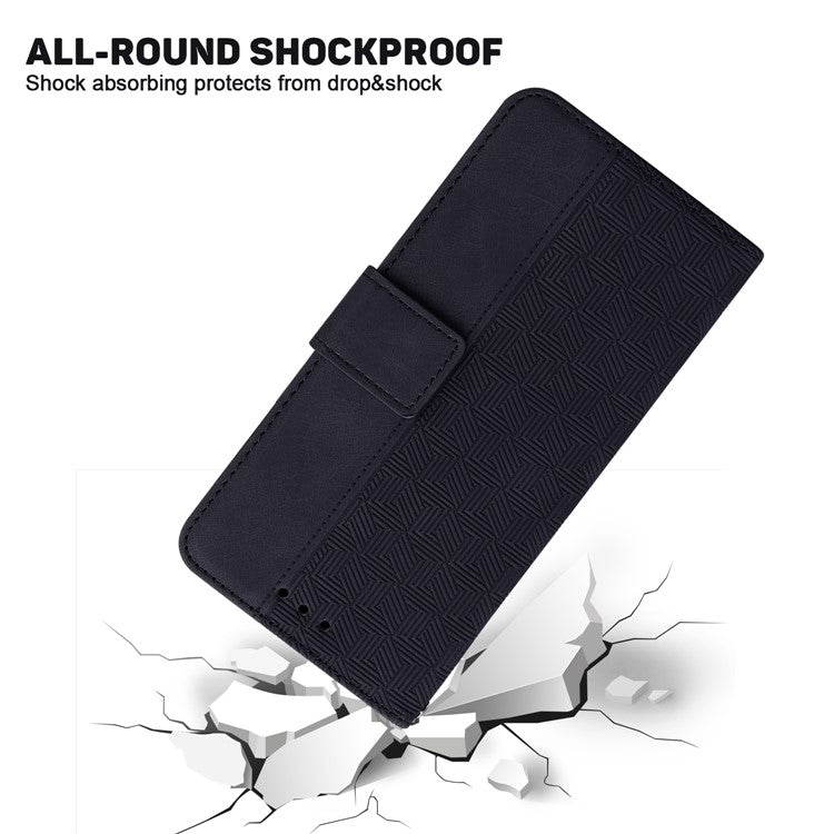 For iPhone 16 Case PU Leather Geometry Imprint Wallet Phone Cover - Black