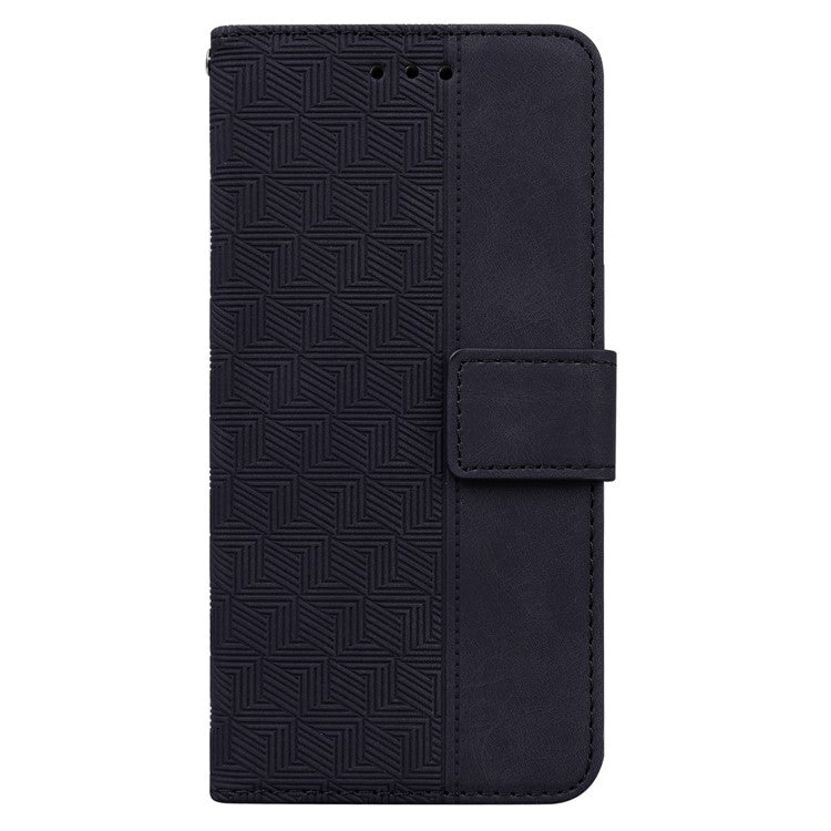 For iPhone 16 Case PU Leather Geometry Imprint Wallet Phone Cover - Black