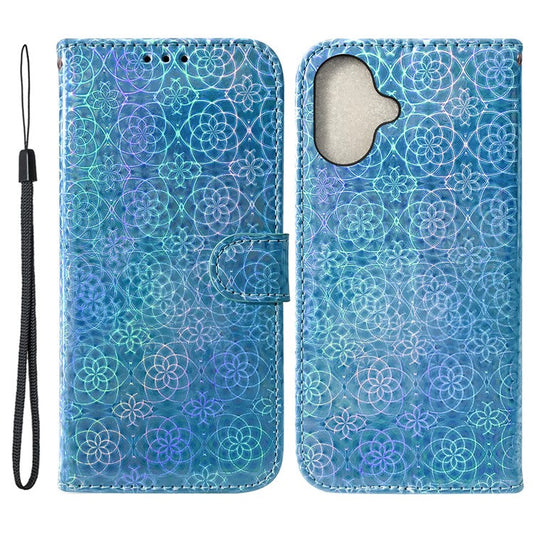 For iPhone 16 Case Dazzling Flower Anti-Drop Leather Phone Cover - Blue