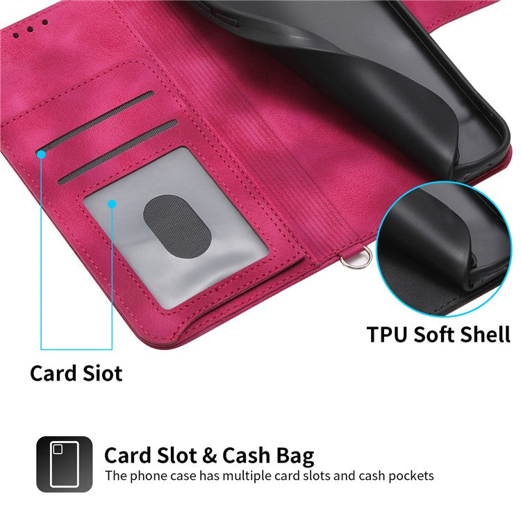 For iPhone 16e Leather Case Multiple Card Slots Phone Cover with 2 Straps - Wine Red