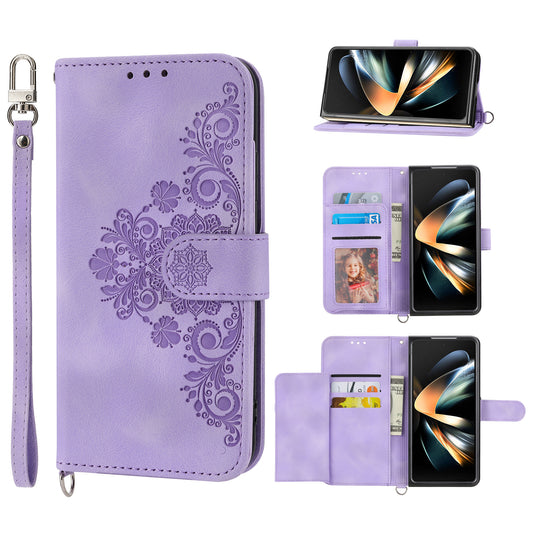 For Samsung Galaxy Z Fold6 5G Leather Case Multiple Card Slots Phone Cover with 2 Straps - Purple