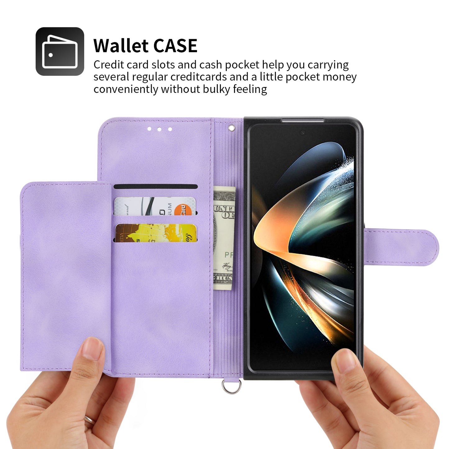 For Samsung Galaxy Z Fold6 5G Leather Case Multiple Card Slots Phone Cover with 2 Straps - Purple
